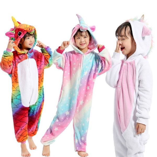 

children pajamas unicorn winter pajama cartoon animal sleepwear onesie kids costume fleece warm flannel kids blanket sleepwear, Blue;red