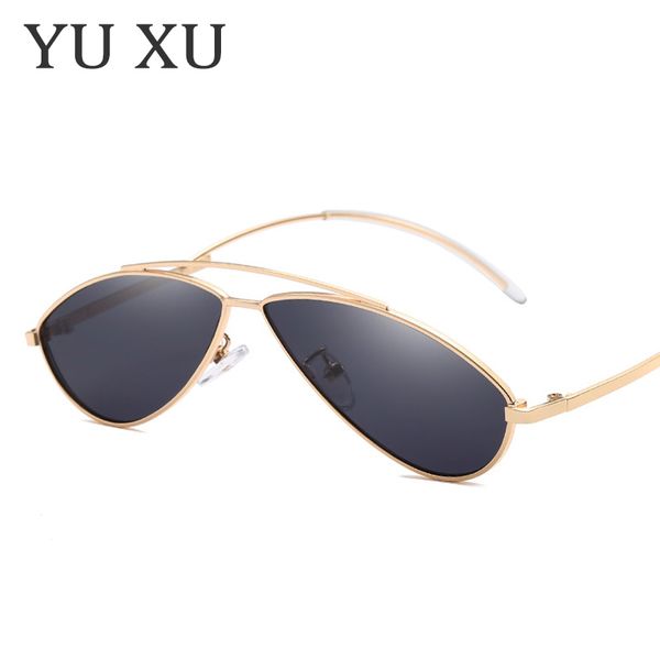 

yu xu new fashion cat eye sun glasses brand designer sunglasses for women men curved frame metal sunglasses h112, White;black