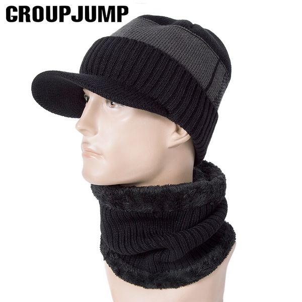 

group jump 2018 men winter hat scarf sets fashion male knitted beanies&scarf man thick knit bonnet cap boys scarves set, Blue;gray