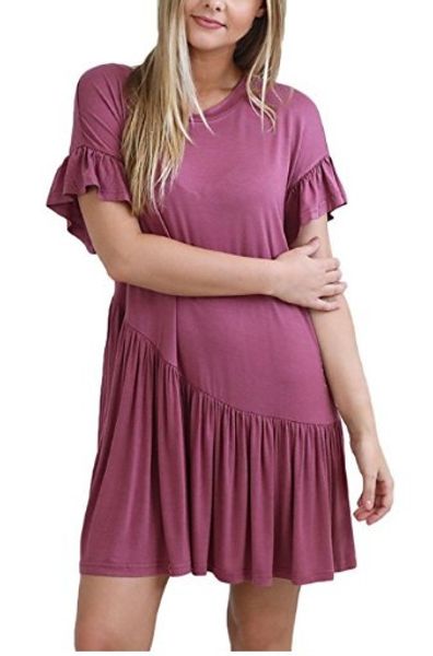 

Women Ruffle Dress Summer O-Neck Short Sleeves Sundress Preppy Style Sweet Clothes Daily Boho Design Wear