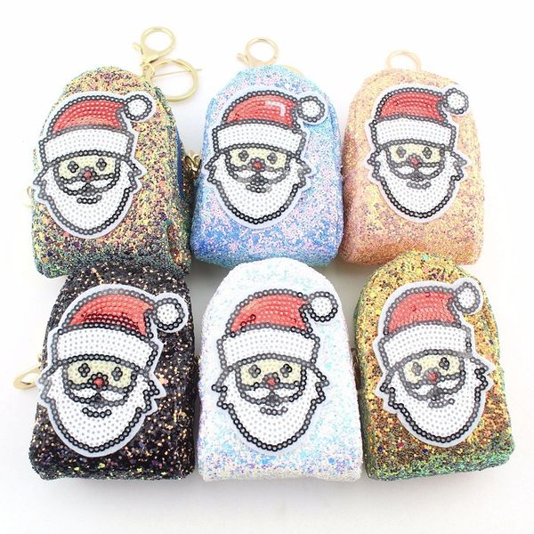 

santa claus design sequin coin purses women money bags girls ladies wallets kids children cute christmas purse card holder, White