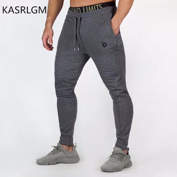 

2017 men's fitness pants casual stretch cotton men's fitness exercise embroidered tights, sports pants jogging, Black