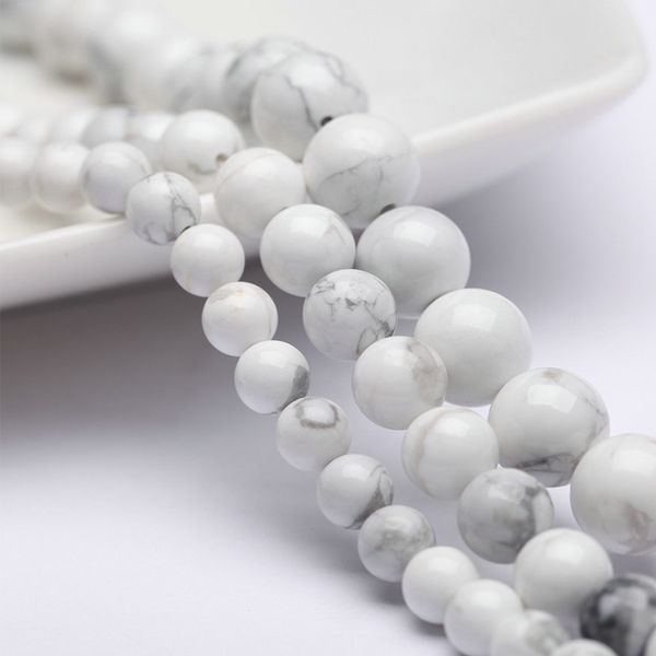 

natural white turquoise stone beads diy bead bracelet jewelry material round loose stone beads 4/6/8/10/12/14mm, Black