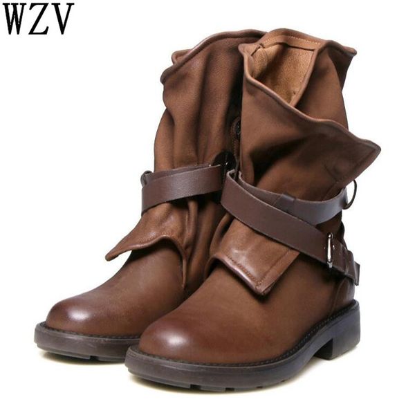 

2018 motocycle boots in spring autumn flat shoes woman fashion boots punk pu solid women big size 34-43 w310, Black