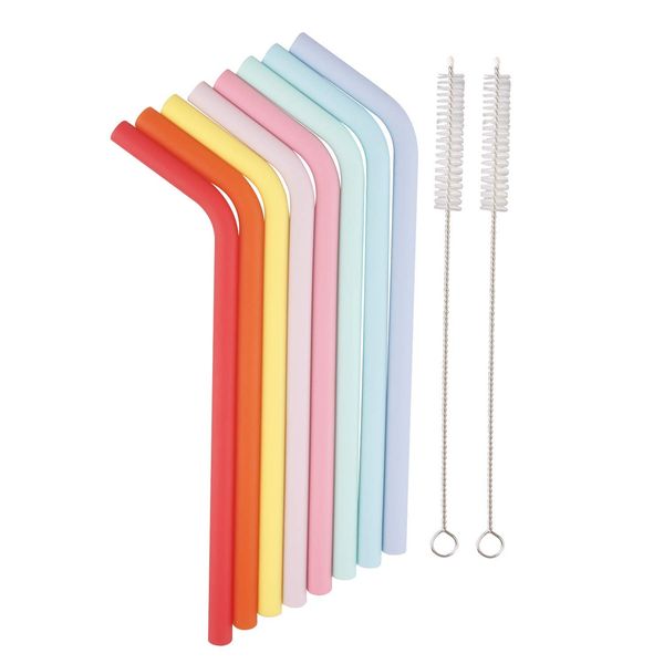 

20 pack a lot reusable straws bent silicone straws,set of 8 colorful bendy straws for kids & toddlers, with 2 cleaning brushes