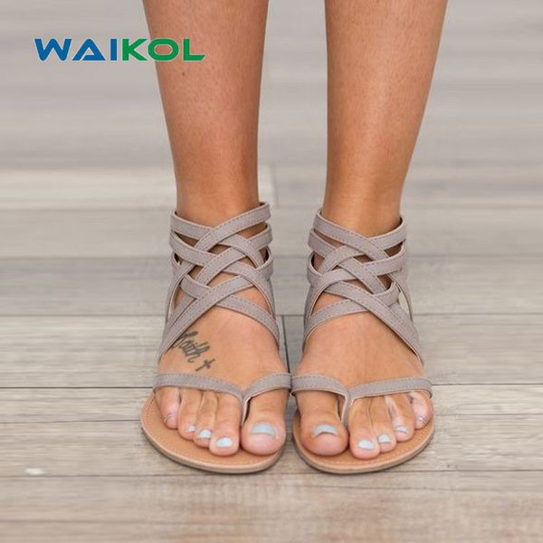 

waikol plus size 34-43 flats summer women's sandals new fashion casual shoes for woman european rome sandalias flip flops, Black