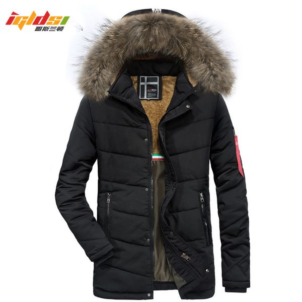 

2018 winter fur collar long jackets and coats men rushed casual warm thicken down parkas hooded outerwear overcoat m-2xl, Black