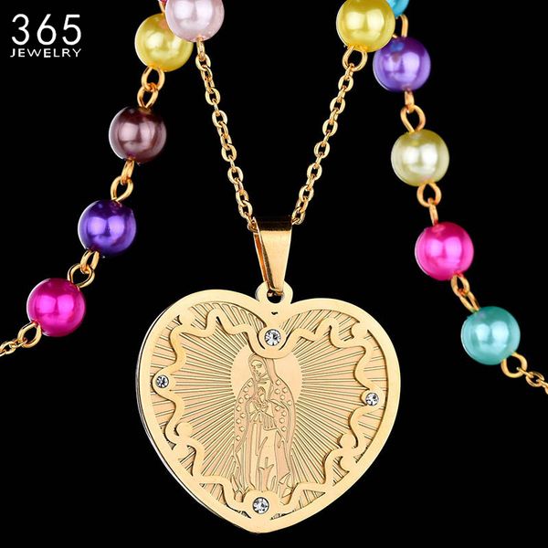 

316l stainless steel gold color heart virgin mary necklace religious laciness cz stone pendant necklace drop shipping, Silver