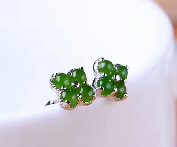 

hetian biyu silver inlaid with new fashion jasper earrings j51#, Golden;silver