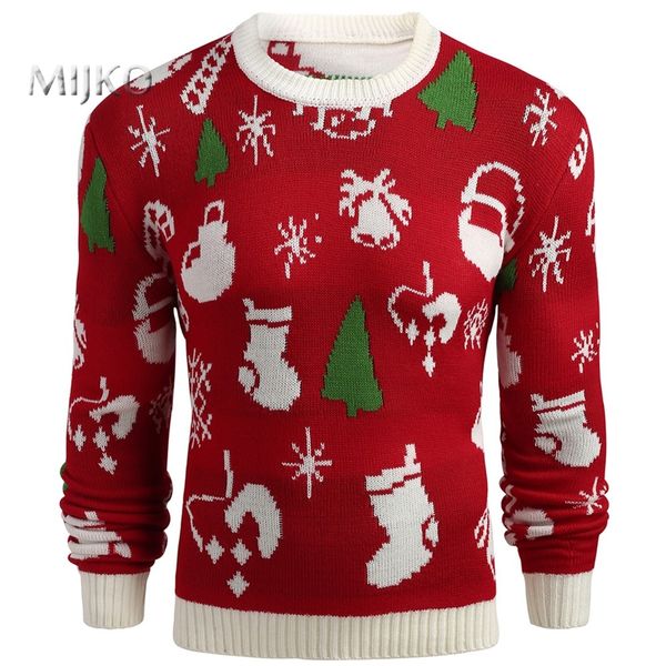 

mijko mens winter sweaters 2018 casual o-neck pullover thick warm red christmas knitted sweater plus size -2xl, White;black