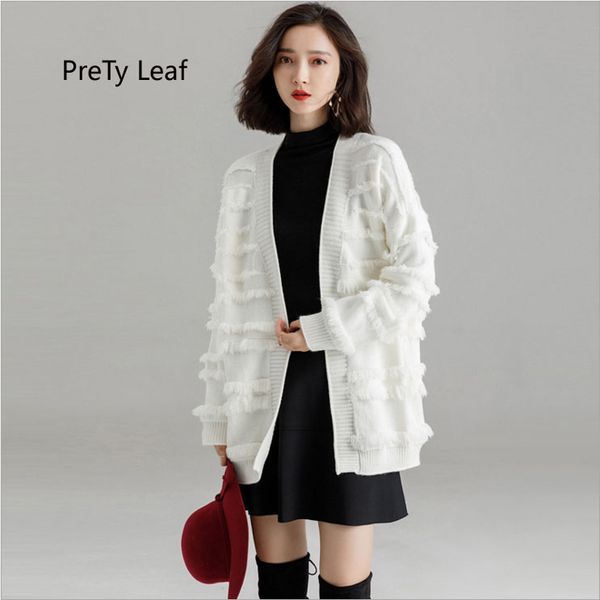 

2018 new loose temperament tassel knit cardigan sweater, White;black