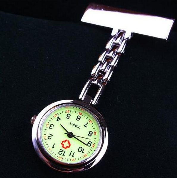 

new luminous nurses watches doctor clip-on fob quartz watch steel noctilucent brooch hanging medical pocketed pin watch gift, Slivery;golden