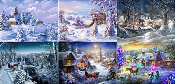

mosaic home decoration landscape winter snow diy diamond painting cross stitch kit rhinestone full round diamond embroidery multi0004