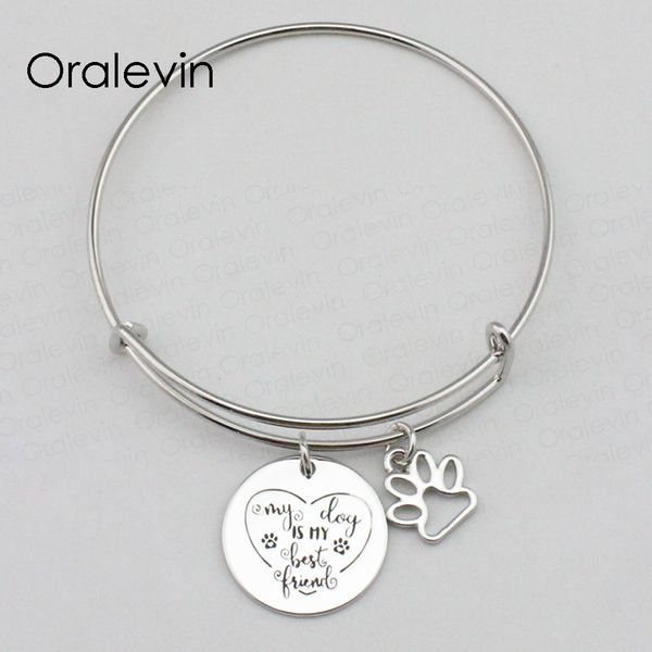 

my dog is my friend inspirational hand stamped engraved pendant expandable bangle bracelet gift jewelry,10pcs/lot, #ln2298b, Black