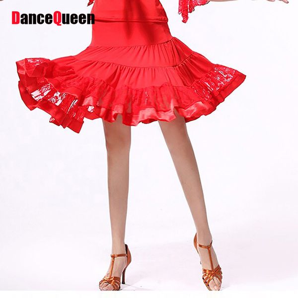 

classical latin dancing skirts for girl mint red/purple/black milk fiber children kid schoolgirl flamenco salsa clothes q11114, Black;red
