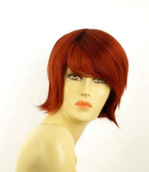 

fashion dark red cos women's short synthetic wavy hair wigs, Black;brown