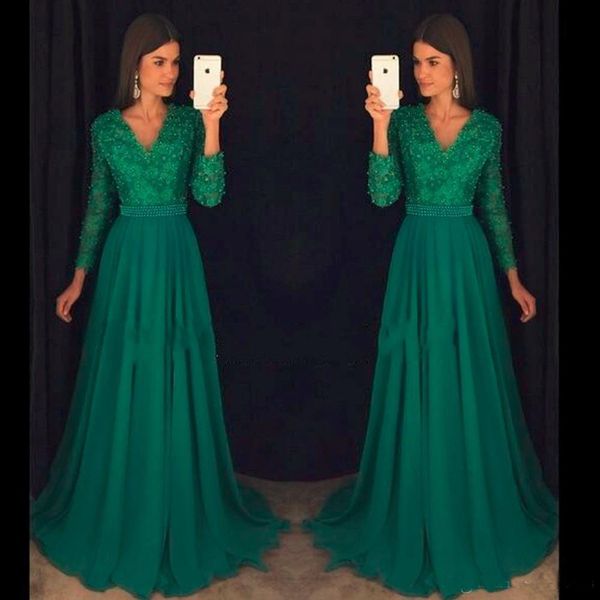 

emerald long sleeve prom dress vestido de festa chiffon evening party wear formal dresses custom made, Black