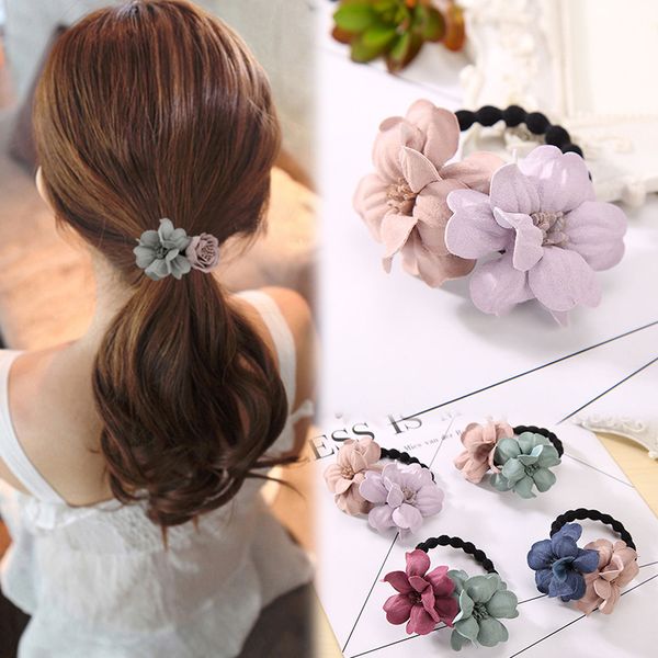 

lnrrabc 4colors cloth flower shape hair rope popular women girls rubber bands elastic hair bands ring