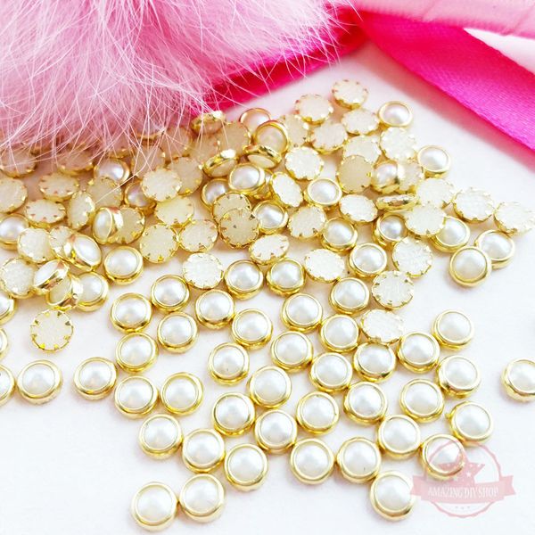 

white colors 1000pcs 3d nail art pearl rhinestones 4mm nail art tool metal studs peal charm craft diy manicure decorations, Silver;gold