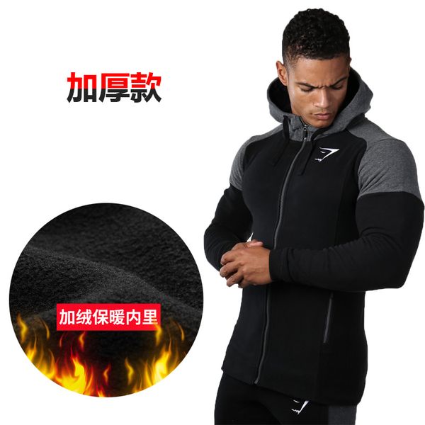 

2018 men running jackets fitness sports coat soccer football training gym corset hooded breathable quick dry zipper, Black;red