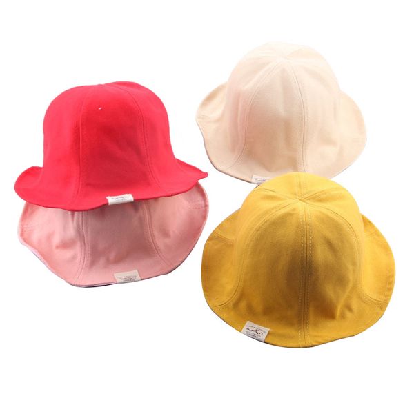 

hiking hat child sun protection solid color colored cotton sunshade breathable bucket hats with wide brim holiday, Black;white