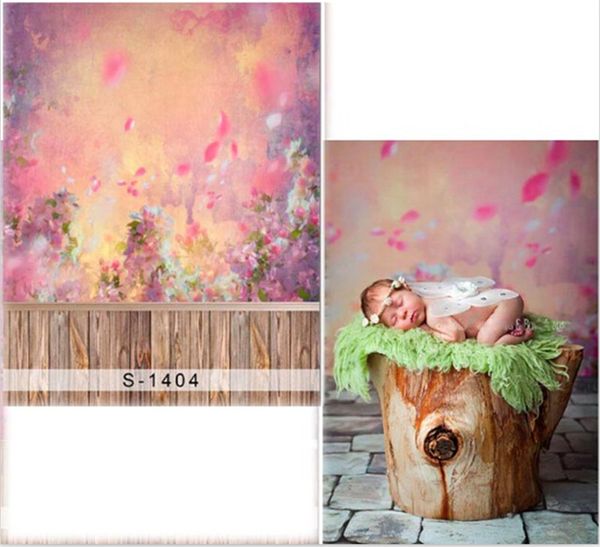 Fallende rosa Blütenblätter, Babyparty-Hintergrund für Fotografie, bedruckte Blumen, Neugeborene, Kinder, floraler Fotohintergrund, Holzboden