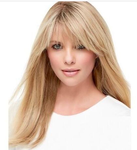 

fashion dark blonde wig medium straight style synthetic hair, Black;brown