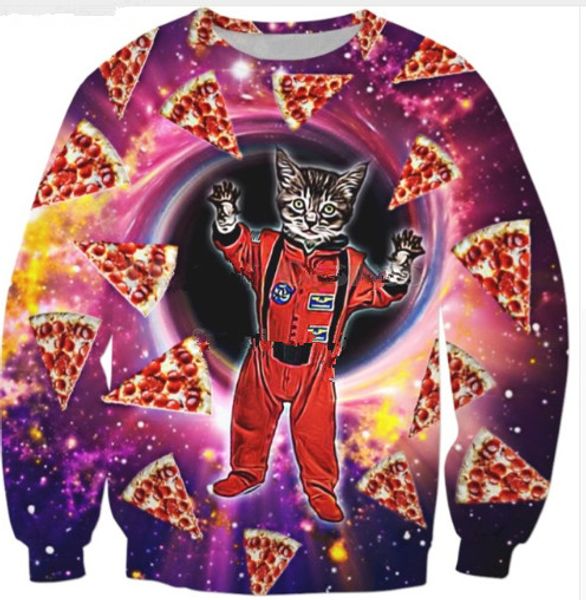 

2018 новая мода мужчины женщины толстовка пицца пространство cat 3d печати повседневная с длинным рукавом пуловеры b134, Black