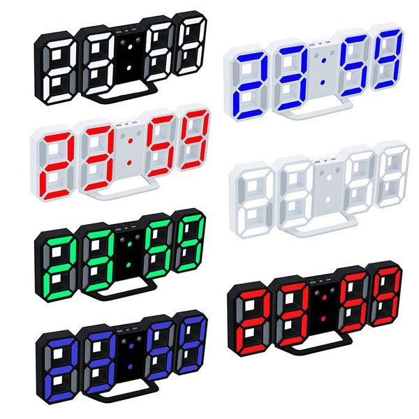 Modern Digital relógios de parede LED relógio de mesa relógios coloridos 24 ou 12 horas de alarme de exibição Snooze Alarm Clock Home Room Decor Frete grátis