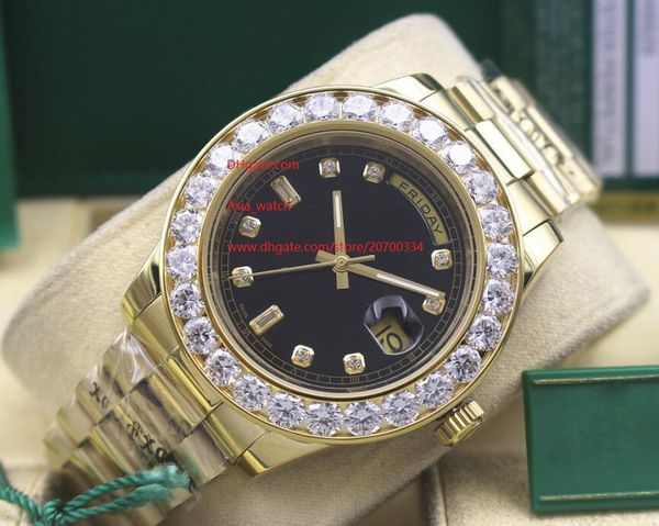 

watch sapphire glass 41mm day-date black dial diamond bezel asia 2813 movement automatic mechanical mens watch watches, Slivery;brown