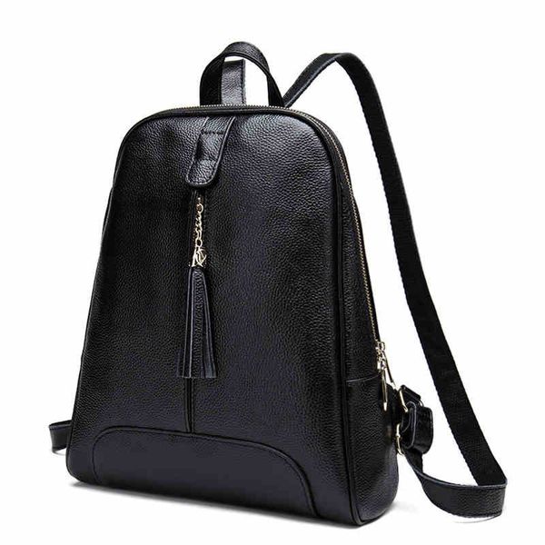 

new arrival women backpack genuine leather black soft shoulder bag solid color female travel bags large capacity school bag girl