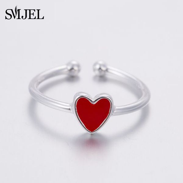 

smjel new wedding jewelry tiny red heart open rings for women fashion love finger ring bague anillos birthday gift syjz085, Golden;silver