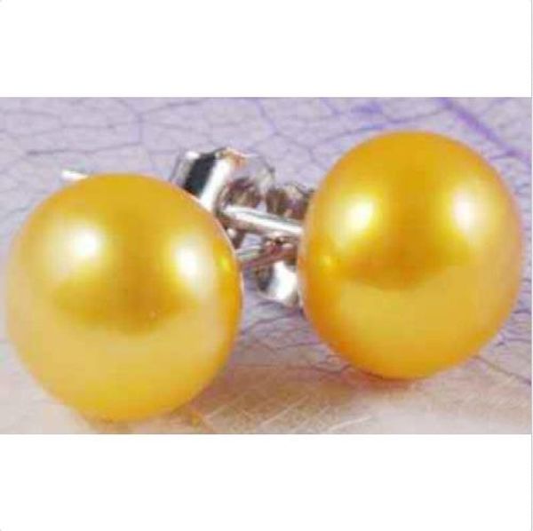 

gorgeous 12-13mm golden south sea pearl jewelry earring white gold stud