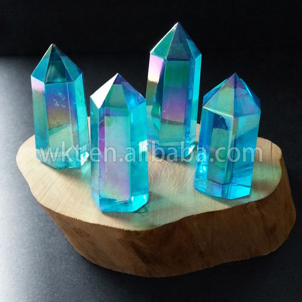 

wt-g126 aqua aura quartz crystal wand, aqua aura wand point, crystal point, healing blue quartz, Black