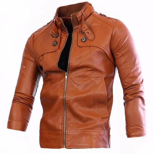 

british men's collar leather jacket slim leather jacket for men male locomotive leather outerwear clothing, Black;brown