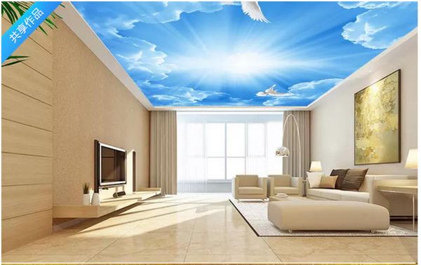 

custom 3d p ceiling wallpaper blue sky and white clouds flying pigeon zenith mural interior decor living room ceiling lobby mural wall