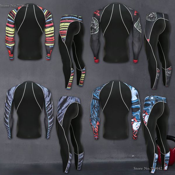 

2018 new 2pcs running set men snake quick dry mens sport suit fitness tight gym clothing training suit workout men's sportswear, Black;blue