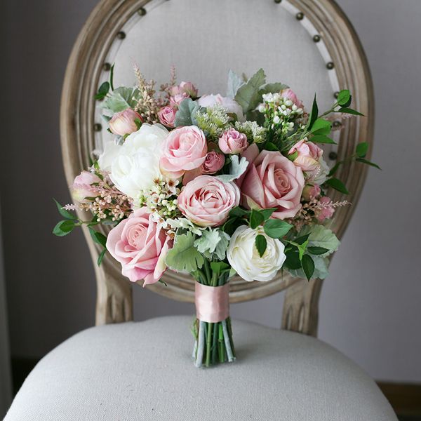 Princess Pink White Rose Artificial Wedding Bouquets 2020 New