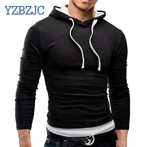 

yzbzjc 2018 autumn long sleeve hooded shirt men slim fit hooded t-shirts pullover hoodies drop shipping, Black