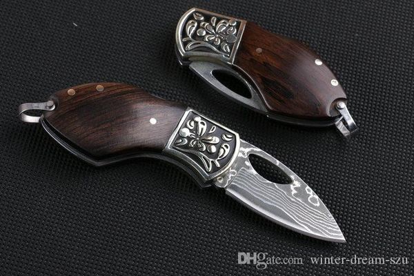 

Handcraft Damascus Blade Folding Knife Wood Handle Outdoor Tactical Pocket EDC Hunting Utility Keychain Gift Knives 2.75 Inch Closed P242R