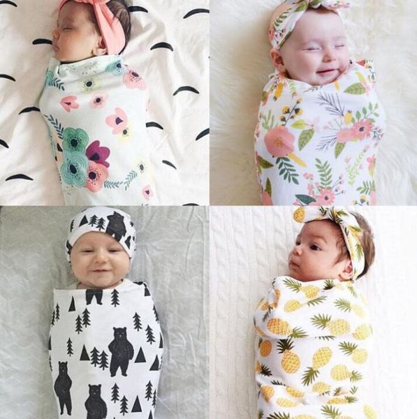 

ins infant baby swaddle sleeping bags baby boys girls muslin blanket + headband newborn baby soft cotton cocoon sleep sack 2pcs set 13878