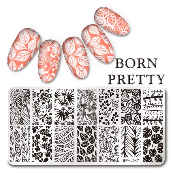 

leaf design rec nail art stamp template born pretty 12*6cm stamping image plate bp-l047, White