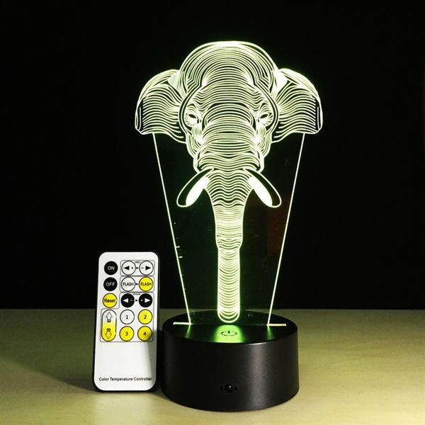 2019 Elephant Head 3d Optical Illusion Table Lamp Change Touch