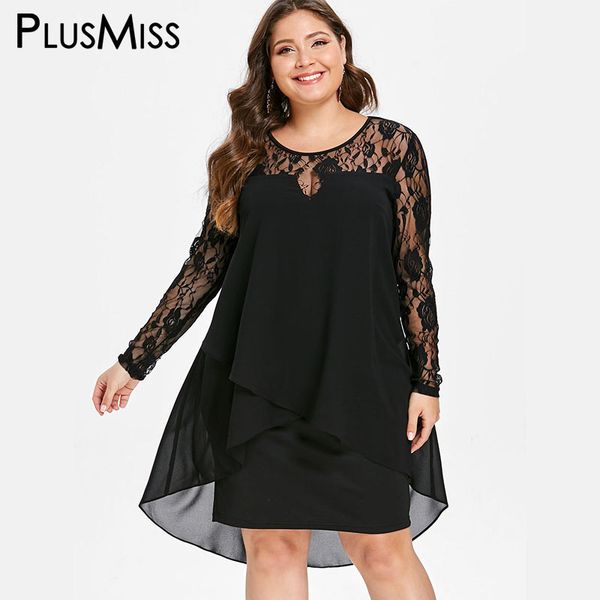 

plusmiss plus size 5xl sheer black lace crochet dress women robe femme chiffon party dresses female big size xxxxl xxxl xxl, Black;gray