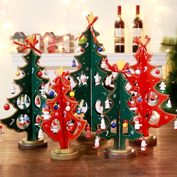 Carved Wooden Tree Desktop Decorations Window Tabletop Crafts Art Decor Double Decker Xmas Gift Supplies Decorate