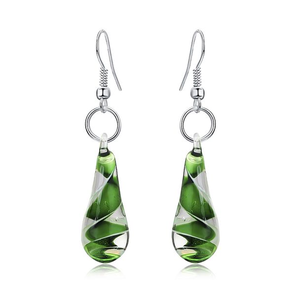 

10pair 2018 fashion cool ladies jewelry murano water droplet earrings inspiration spiral inner flower glass pendant earrings, Silver