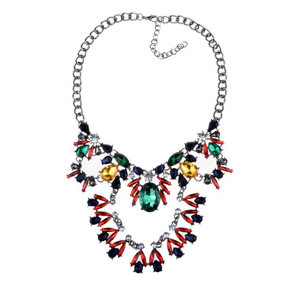 

multicolor luxury bridal maxi rhinestone pendant necklace for women big glass flower crystal stone collar choker party jewelry, Golden;silver