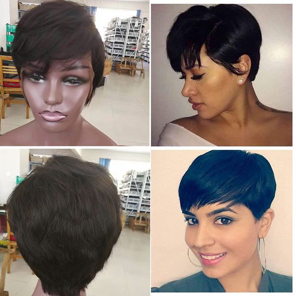 Top-Qualität, kurze Pixie-Perücke, brasilianisches Echthaar, glatt, brasilianischer, leimloser Lace-Front-Cut-Bob-Echthaar-Perücken für schwarze Frauen