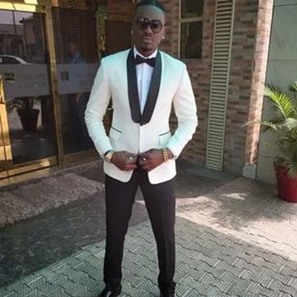 

white and black evening prom men suits for wedding wear two piece shawl lapel trim fit groom tuxedos jacket pants, Black;gray