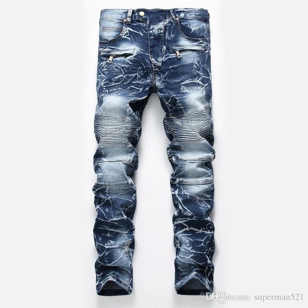 

mens jeans men designer jeans distressed motorcycle biker jeans sizes 28 42 rock revival skinny slim ripped hole straight men's denim p, Blue
